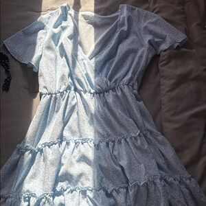 SHEIN Blue Midi Sundress V-neck Casual